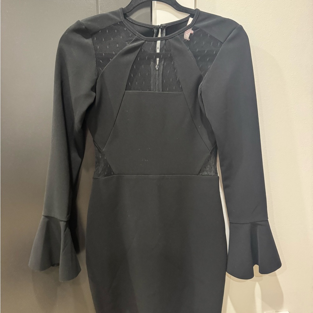 Parker Black Long Sleeve Dress with Flared Cuffs